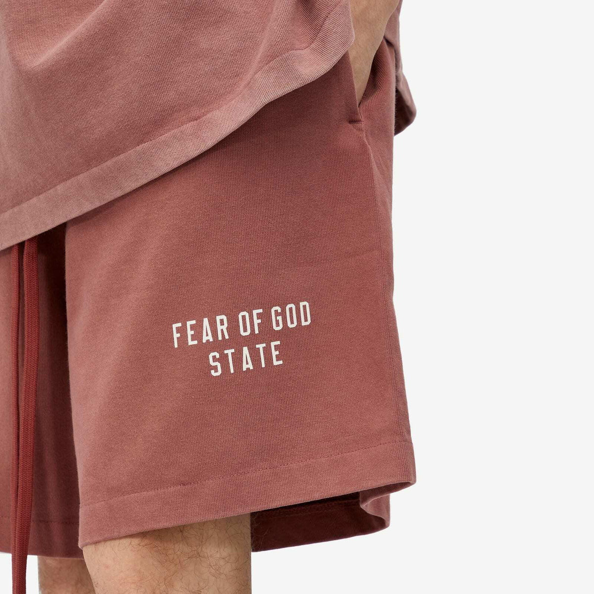 Fear of God Essentials Heavy Jersey Soccer Shorts Crimson