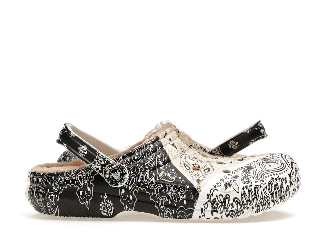 Crocs Classic Fleece Lined Clog Bandana Black White Chai