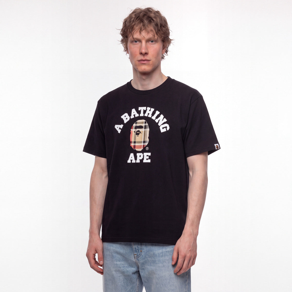 tričko BAPE Check College T-Shirt Black/Beige ADONIO