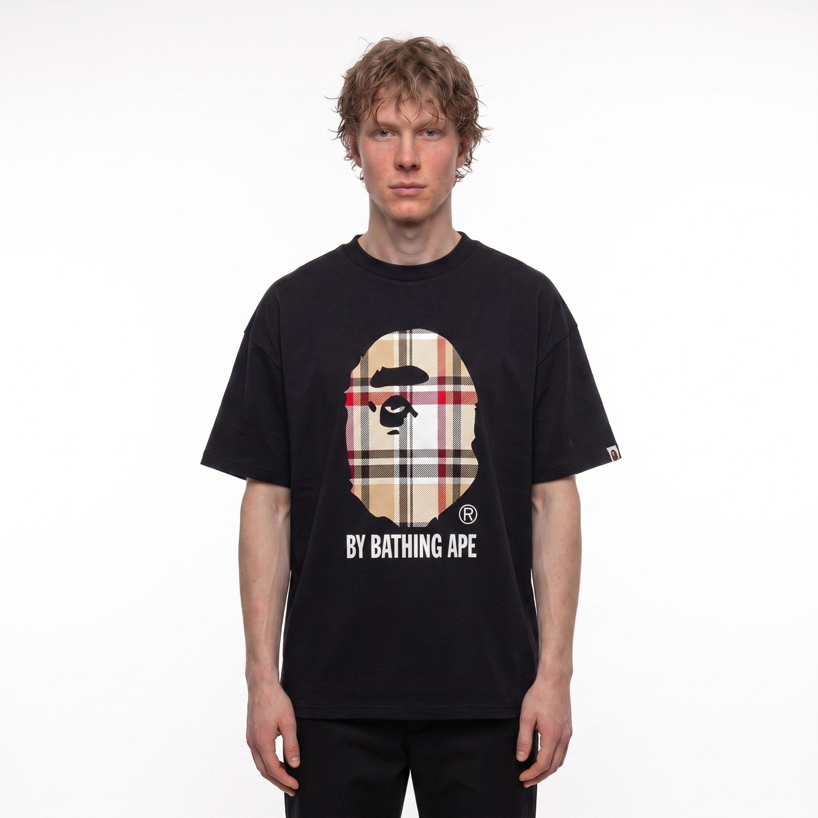 BAPE Check by Bathing T-Shirt Black/Beige - model foto