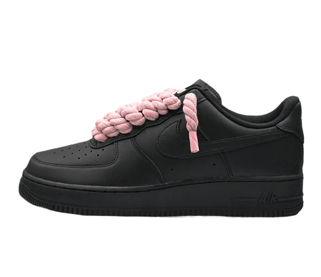 Nike Air Force 1 Black Low 07 Rope Laces Pink