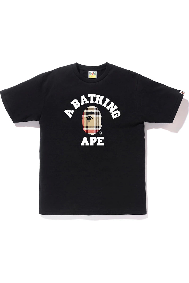 tričko BAPE Check College T-Shirt Black/Beige ADONIO