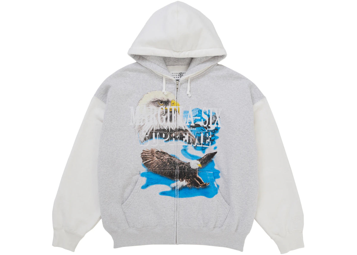 Supreme MM6 Maison Margiela Eagle Zip Up Hooded Sweatshirt White ADONIO