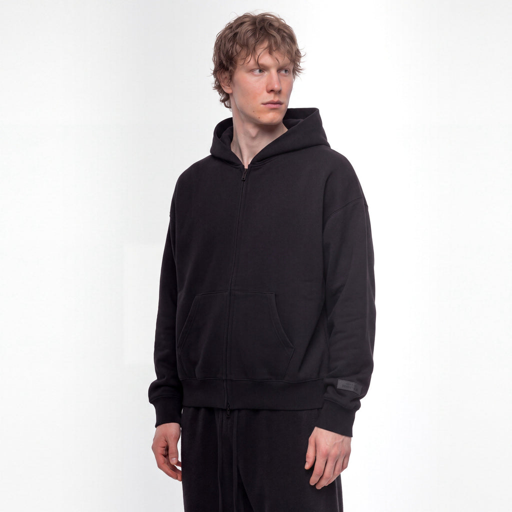 Fear of God Essentials Classic S25 Zip-Up Hoodie Glossy Jet Black ADONIO